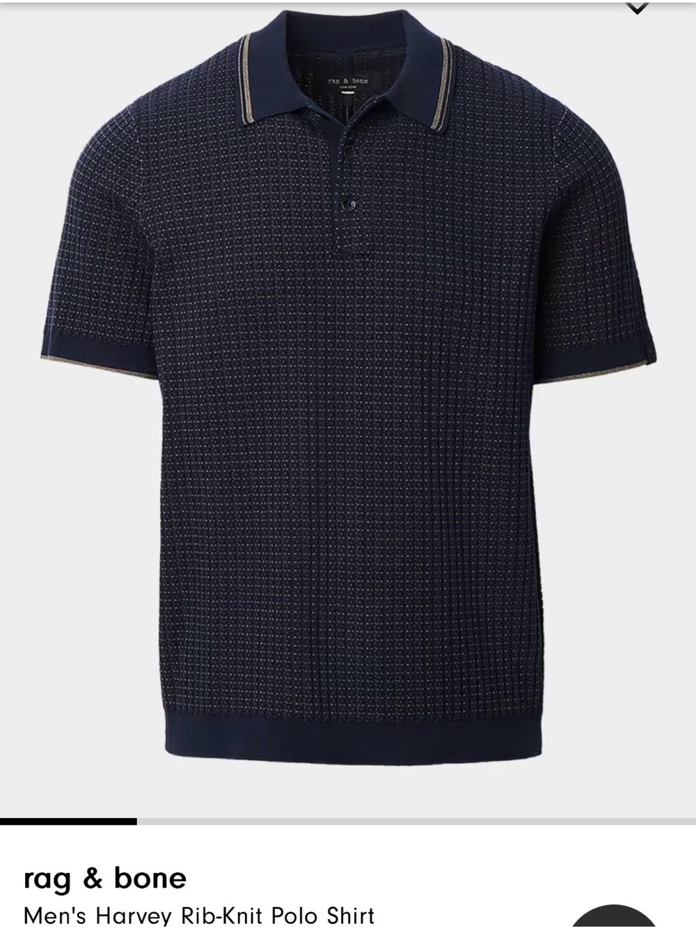 rag & bone Navy Ribbed Short-Sleeve Polo with Contrast Trim